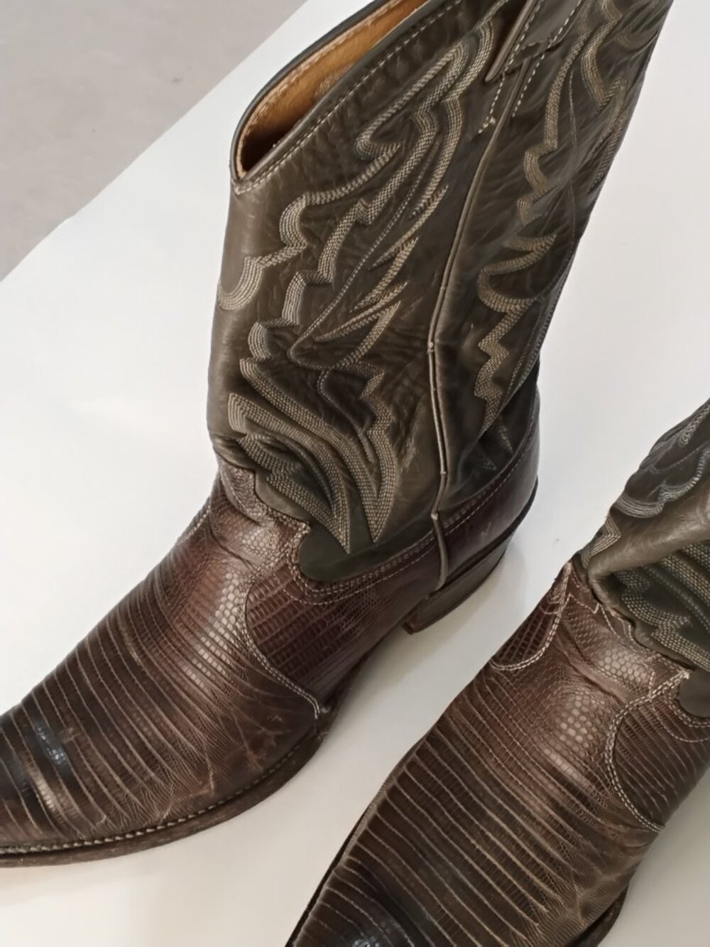 Vintage Justin Boots Men's 8D Brown Lizard Cowboy Boots R925 USA - Picture 2 of 12